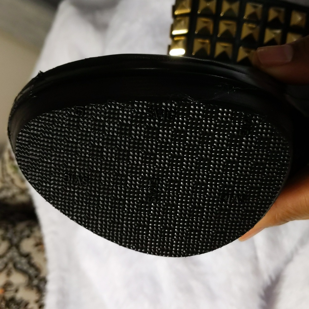 Michael Kors| Aria Black Leather Ankle Boots 4" Heels Gold Toned Stud Detailing - Picture 10 of 14